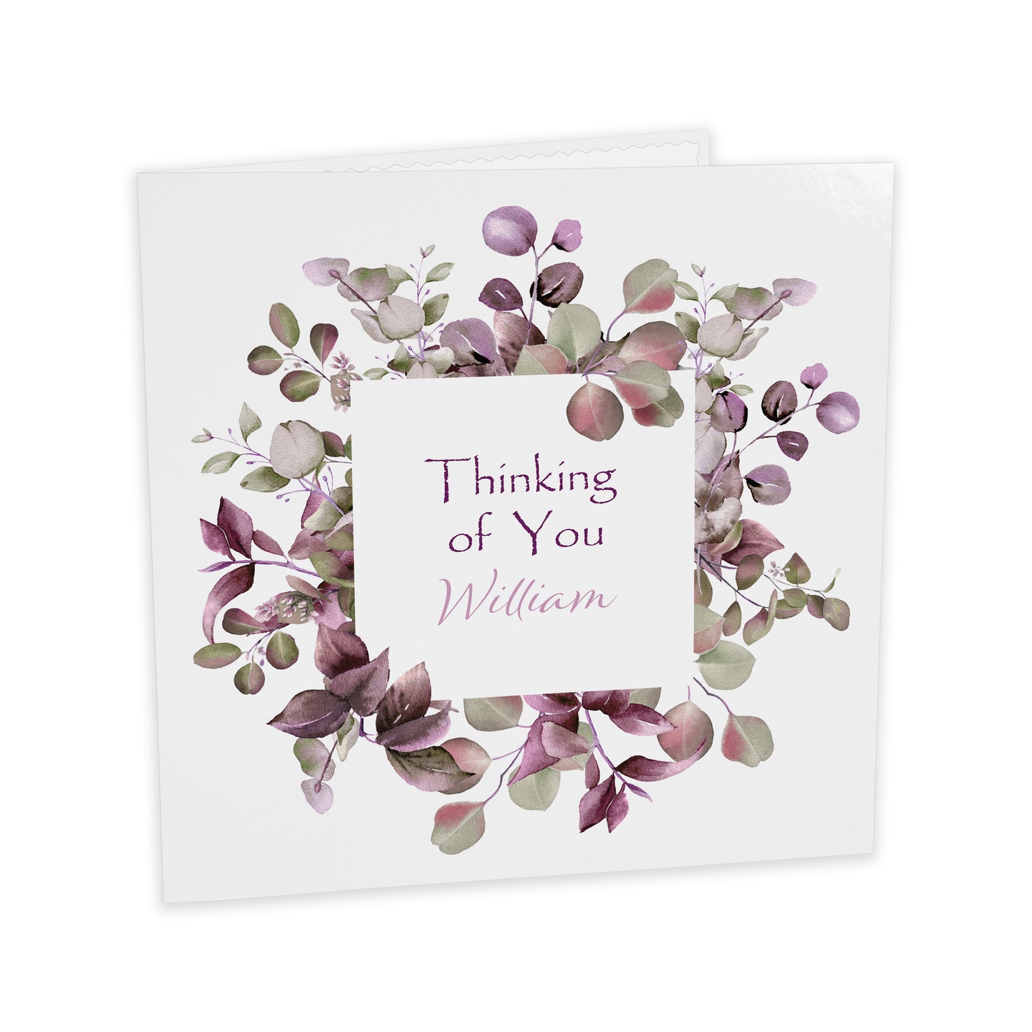 Personalised Thinking Of You Card (Foliage) - Plum