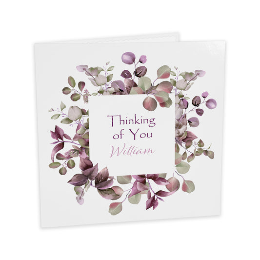 Personalised Thinking Of You Card (Foliage) - Plum