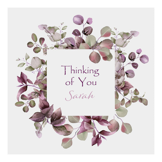 Personalised Thinking Of You Card (Foliage) - Plum