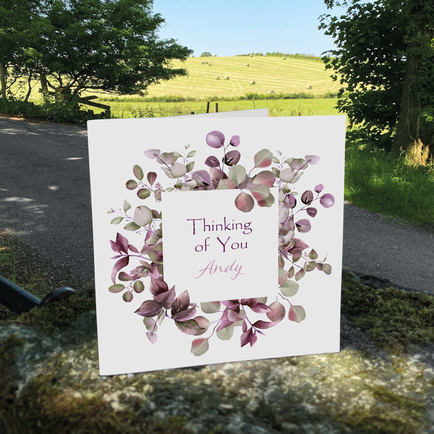 Personalised Thinking Of You Card (Foliage) - Plum