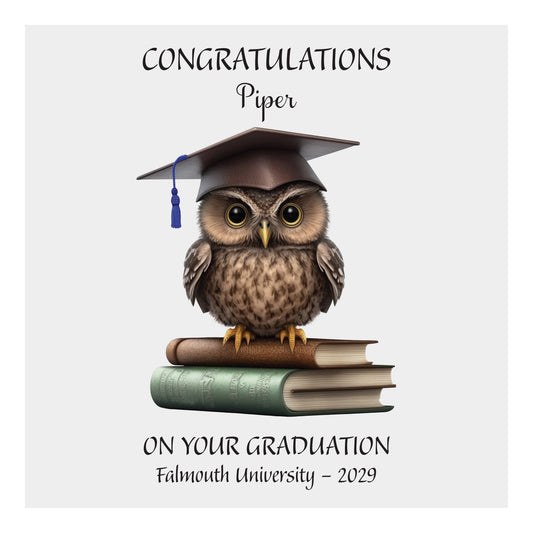 Personalised Graduation Card (Owl) - Blue Tassel
