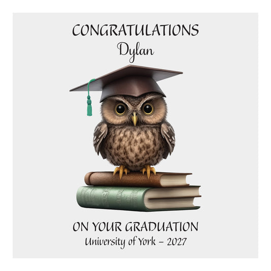 Personalised Graduation Card (Owl) - Green Tassel