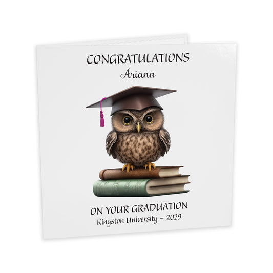 Personalised Graduation Card (Owl) - Pink Tassel