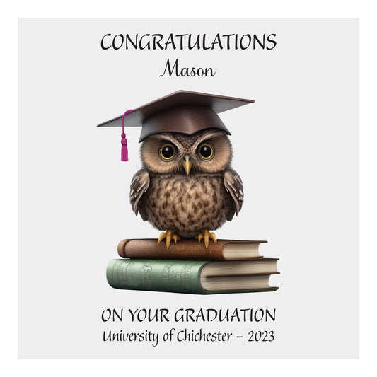 Personalised Graduation Card (Owl) - Pink Tassel
