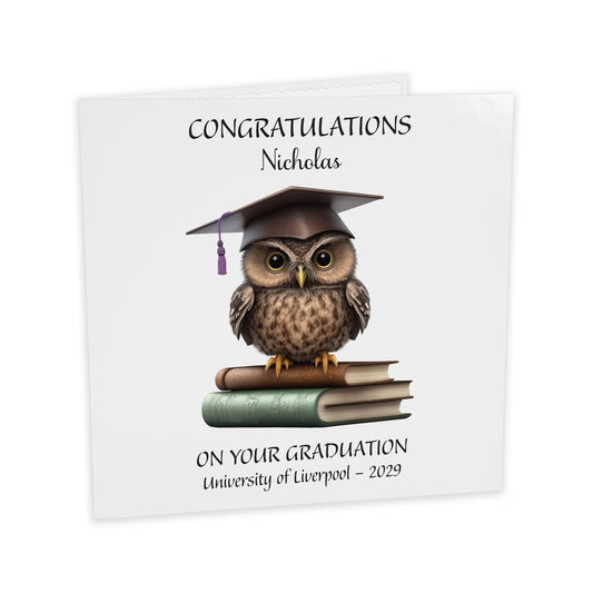 Personalised Graduation Card (Owl) - Purple Tassel