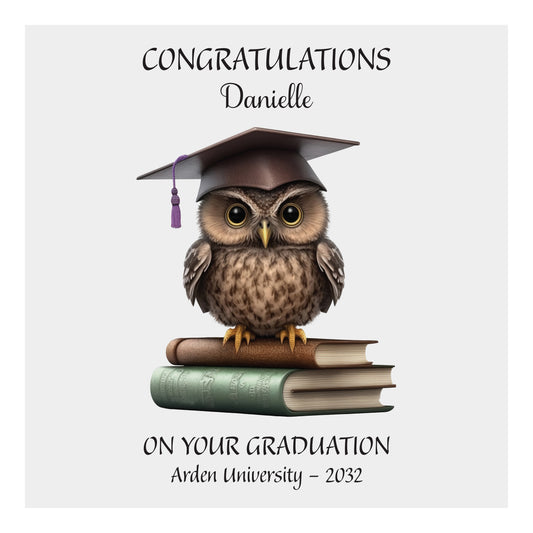 Personalised Graduation Card (Owl) - Purple Tassel