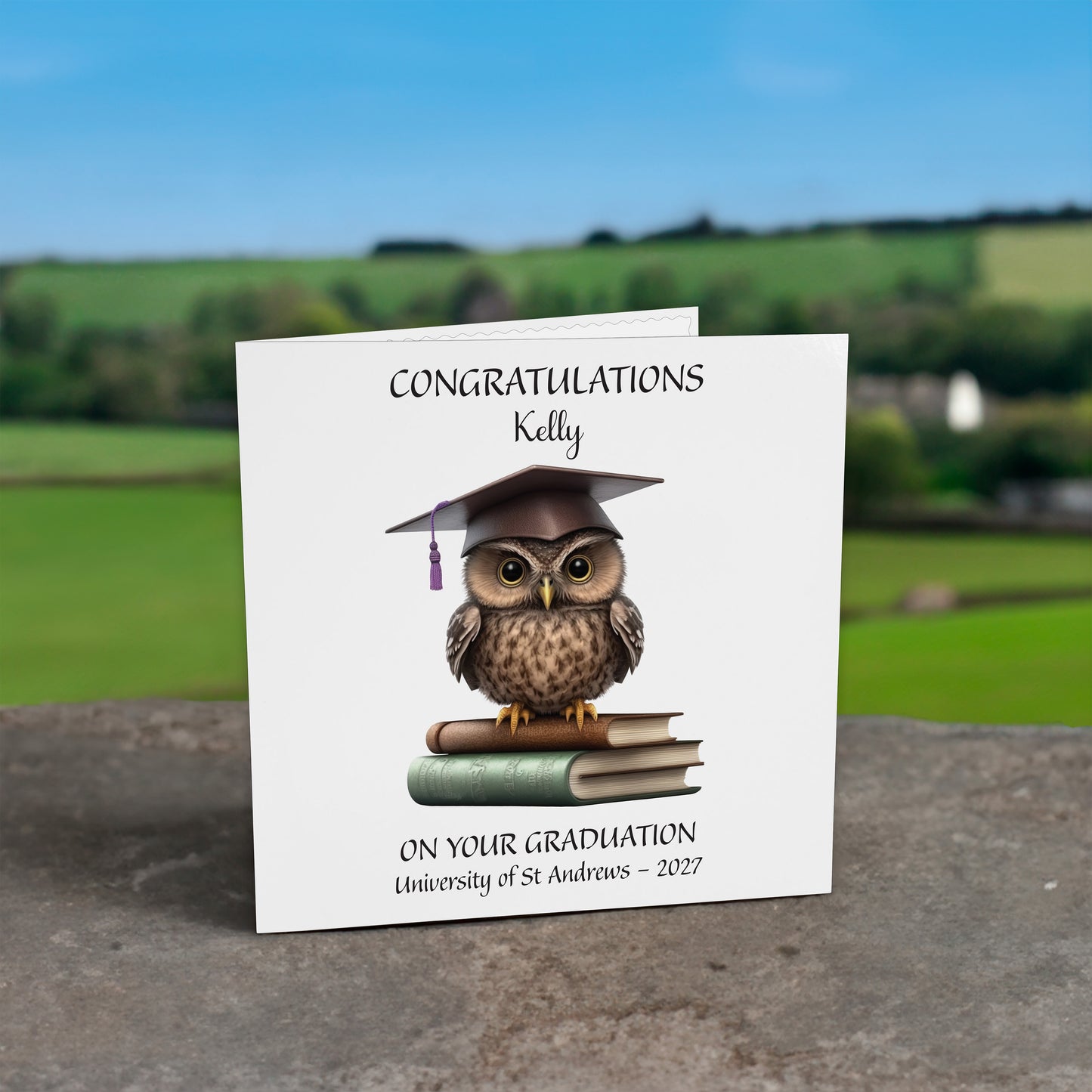 Personalised Graduation Card (Owl) - Purple Tassel