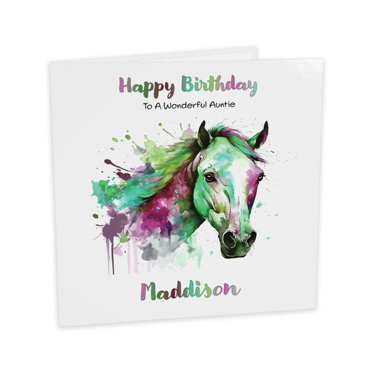 Personalised Birthday Card (Watercolour Horse) - Green Gooseberry