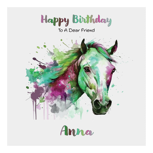 Personalised Birthday Card (Watercolour Horse) - Green Gooseberry