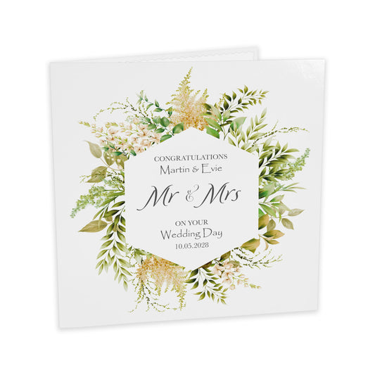 Personalised Wedding Card (Mr & Mrs Wreath) - Green