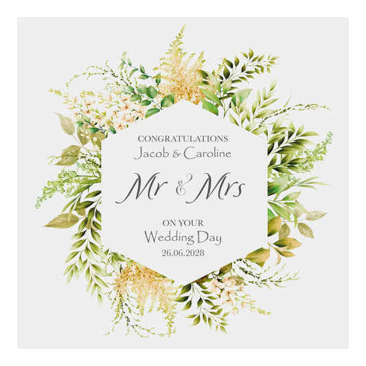 Personalised Wedding Card (Mr & Mrs Wreath) - Green