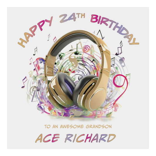 Personalised Birthday Card (Headphones) - Beige