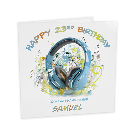 Personalised Birthday Card (Headphones) - Blue