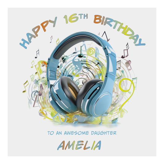 Personalised Birthday Card (Headphones) - Blue
