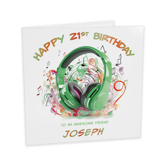 Personalised Birthday Card (Headphones) - Green