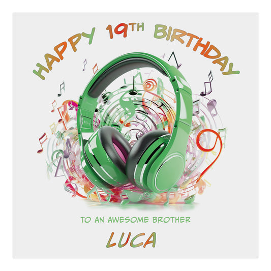 Personalised Birthday Card (Headphones) - Green