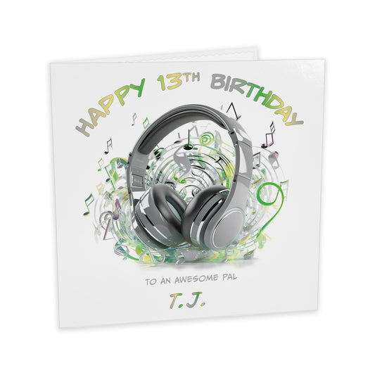 Personalised Birthday Card (Headphones) - Grey