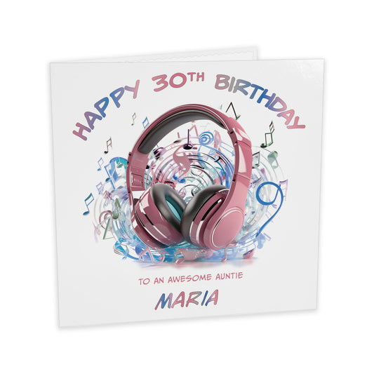 Personalised Birthday Card (Headphones) - Pink