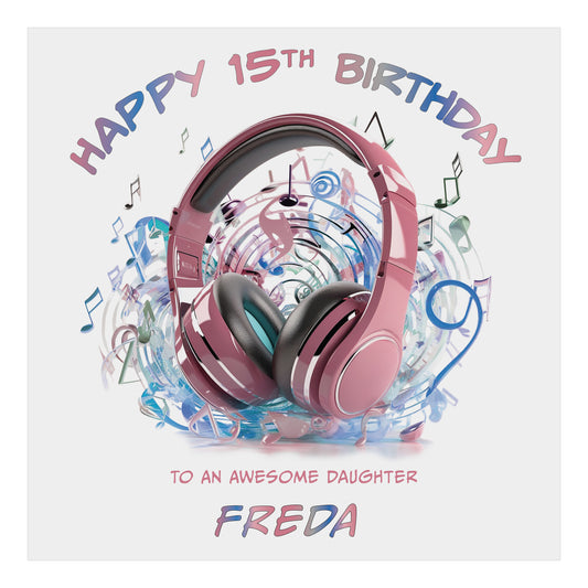 Personalised Birthday Card (Headphones) - Pink