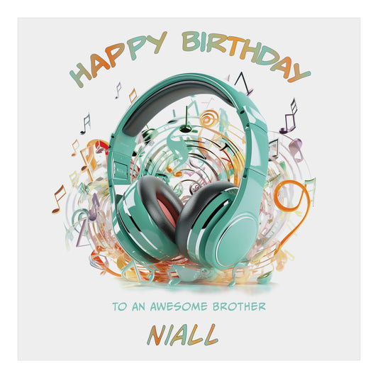 Personalised Birthday Card (Headphones) - Turquoise