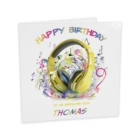 Personalised Birthday Card (Headphones) - Yellow