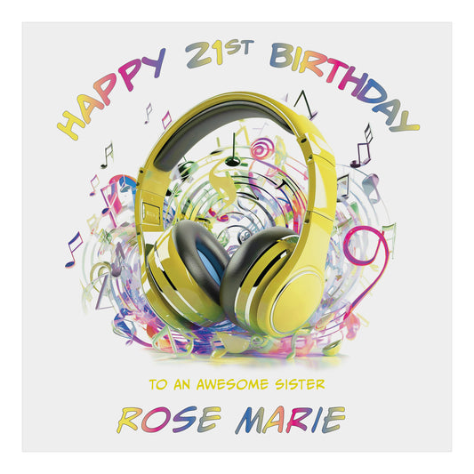 Personalised Birthday Card (Headphones) - Yellow