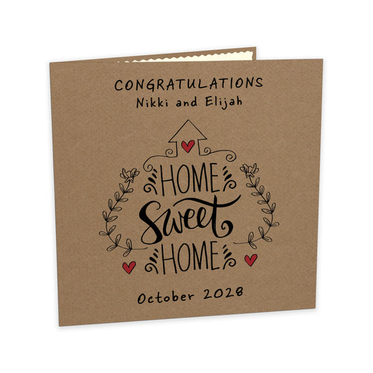 Personalised New Home Card (Home Sweet Home) - Kraft
