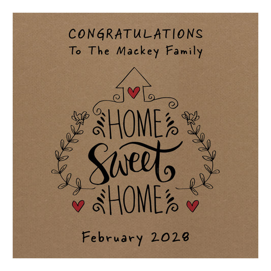 Personalised New Home Card (Home Sweet Home) - Kraft