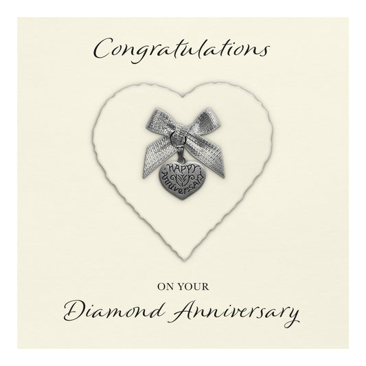 Diamond 60th Anniversary Card (Heart Charm & Bow) - Ivory Cardstock