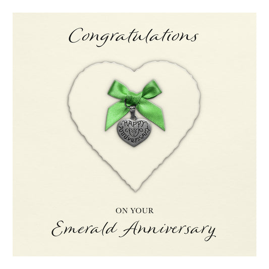 Emerald 55th Anniversary Card (Heart Charm & Bow) - Ivory Cardstock