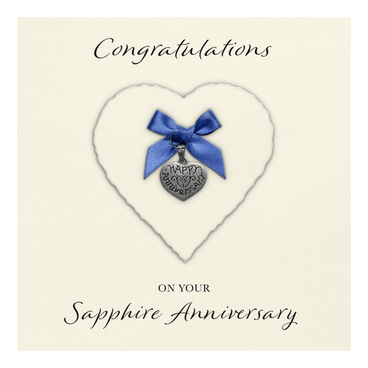 Sapphire 45th Anniversary Card (Heart Charm & Bow) - Ivory Cardstock
