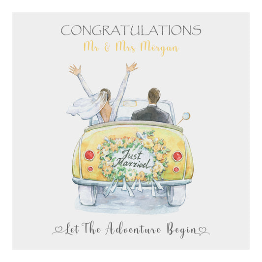 Personalised Wedding Card (Just Married, Car) - Lemon