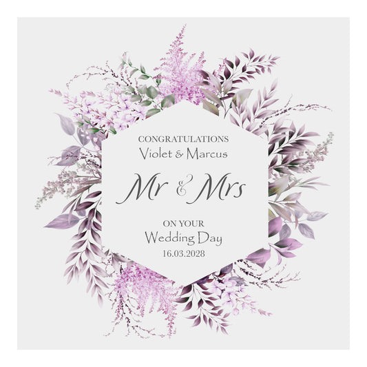 Personalised Wedding Card (Mr & Mrs Wreath) - Lilac