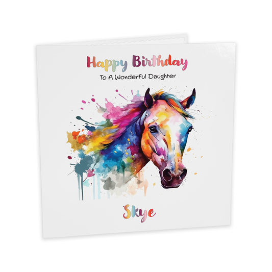 Personalised Birthday Card (Watercolour Horse) - Magenta Magic