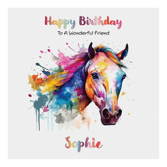 Personalised Birthday Card (Watercolour Horse) - Magenta Magic