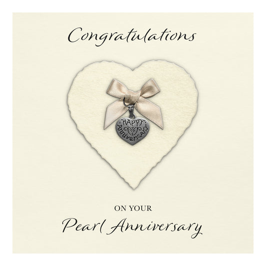 Pearl 30th Anniversary Card (Heart Charm & Bow) - Ivory Cardstock