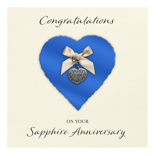 Sapphire 45th Anniversary Card (Heart Charm & Bow) - Ivory Cardstock