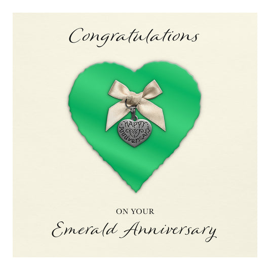 Emerald 55th Anniversary Card (Heart Charm & Bow) - Ivory Cardstock