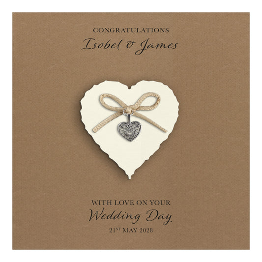 Personalised Wedding Day Card (Kraft/Ivory Heart)