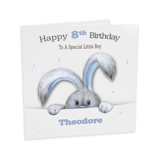 Personalised Birthday Card (Peeping Bunny) - Blue