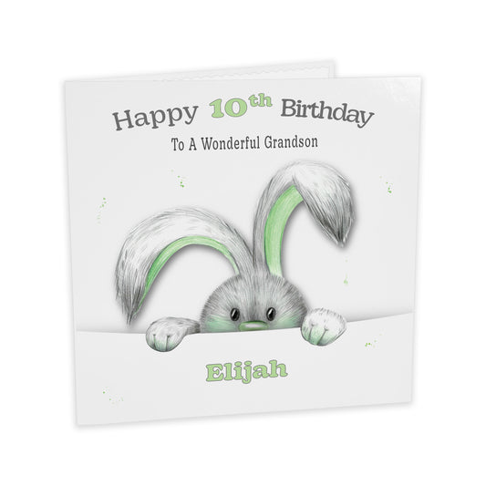 Personalised Birthday Card (Peeping Bunny) - Green