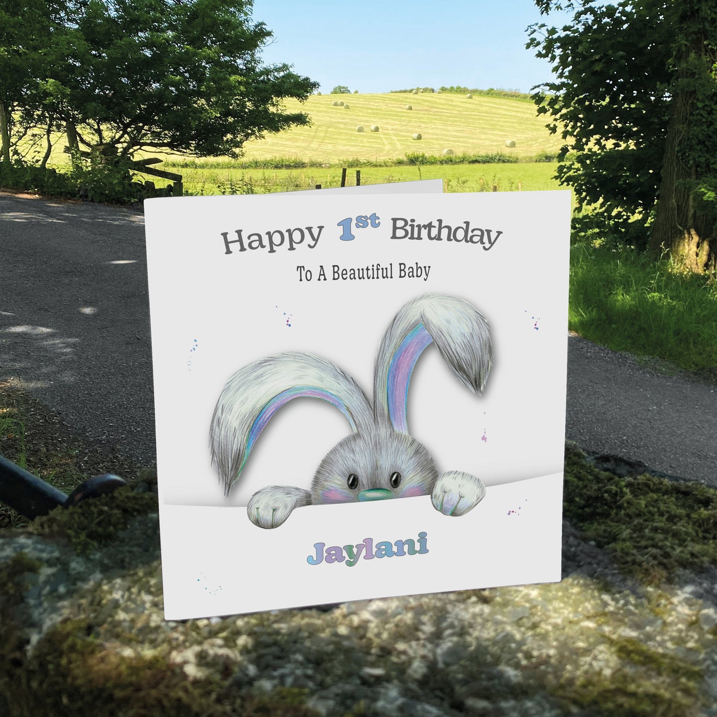 Personalised Birthday Card (Peeping Bunny) - Multi