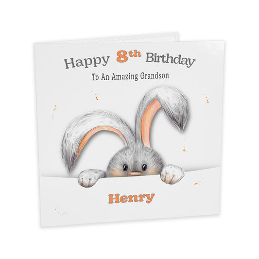 Personalised Birthday Card (Peeping Bunny) - Orange