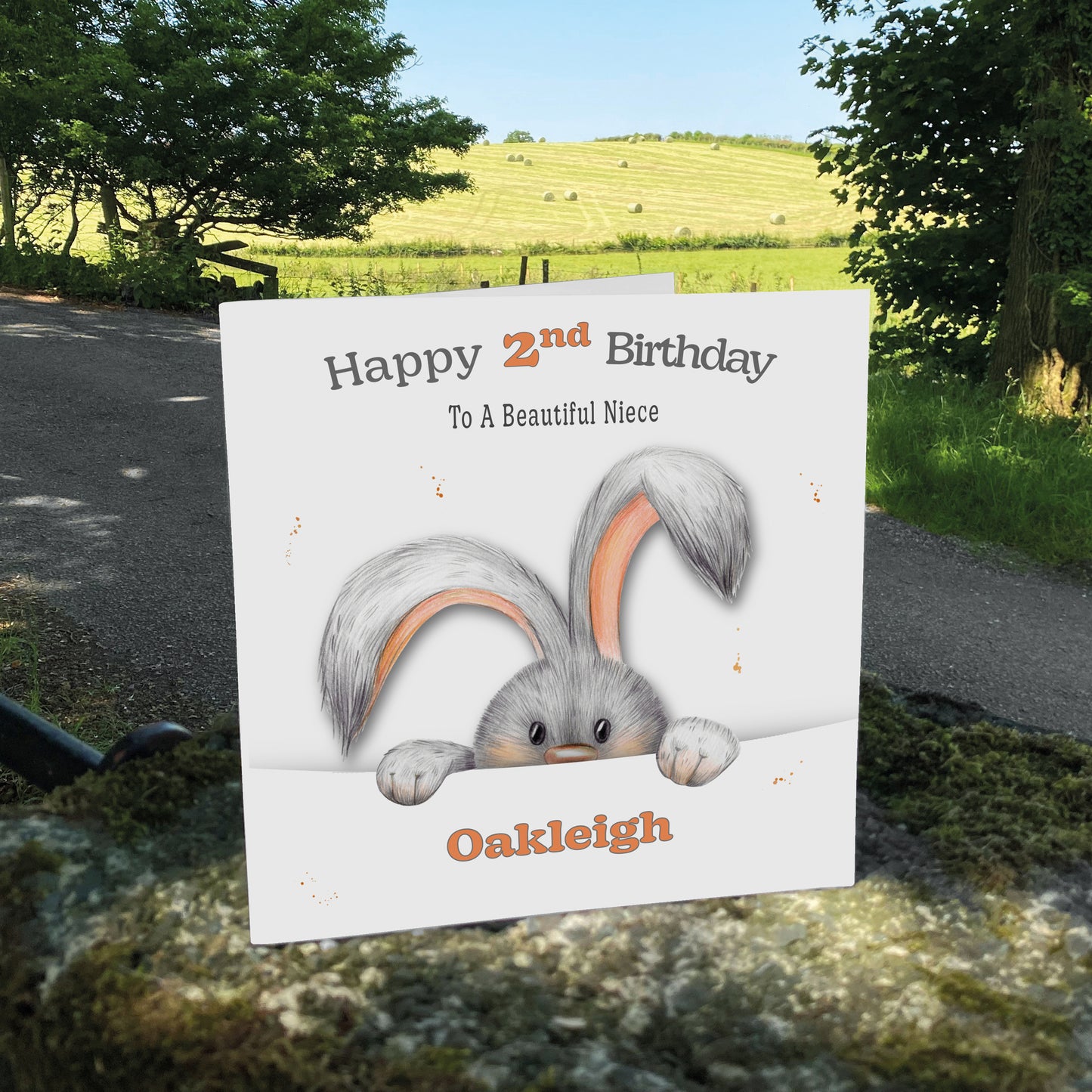Personalised Birthday Card (Peeping Bunny) - Orange
