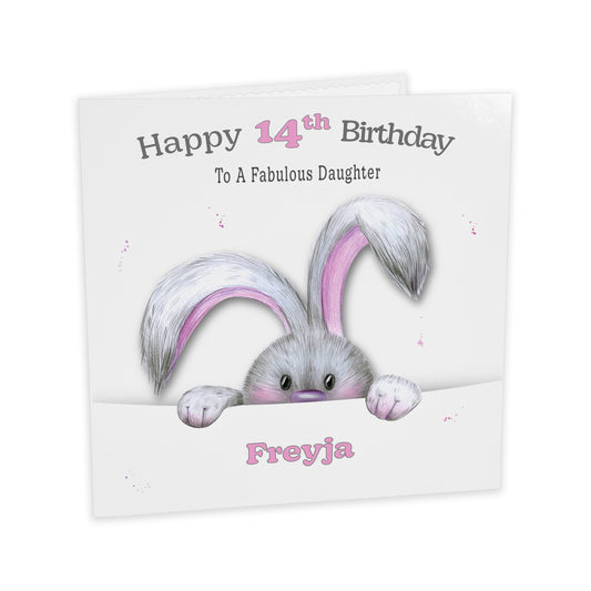 Personalised Birthday Card (Peeping Bunny) - Pink