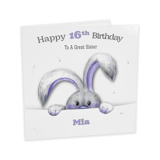 Personalised Birthday Card (Peeping Bunny) - Purple