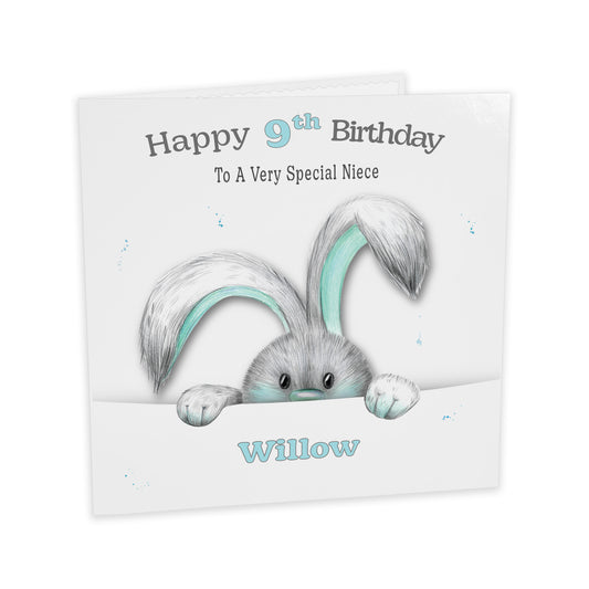 Personalised Birthday Card (Peeping Bunny) - Turquoise