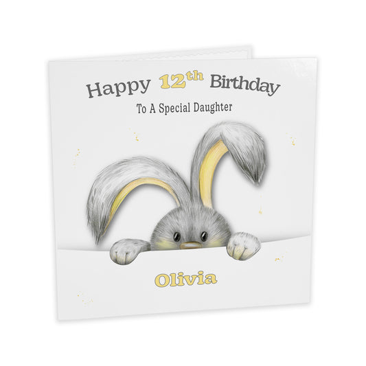 Personalised Birthday Card (Peeping Bunny) - Yellow