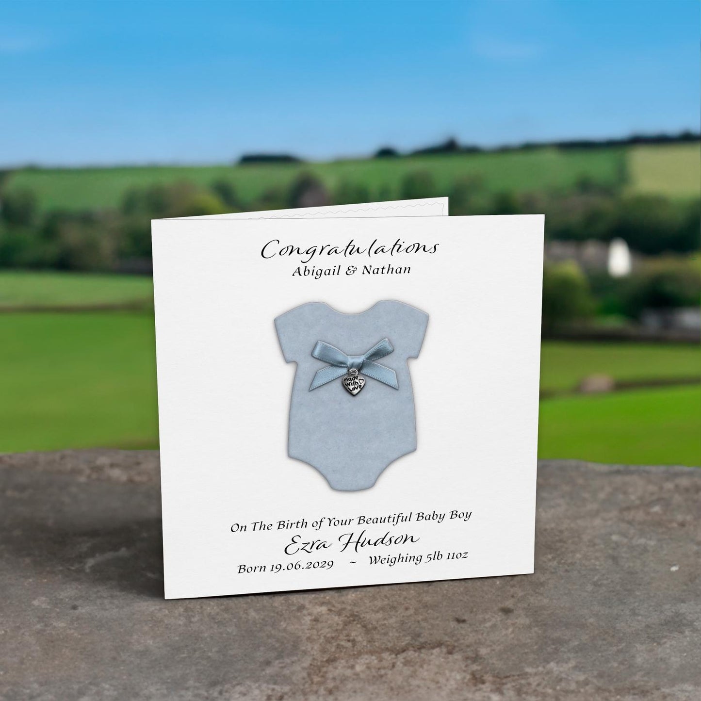 Personalised New Baby Card (Blue Grow)