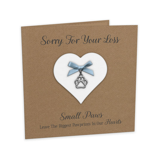 Pet Bereavement Card (Paw Charm & Bow) - Kraft Cardstock - Blue Bow